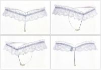 (情趣内衣)激情蕾丝开裆T裤女性低腰透明内裤蕾丝按摩开档性感丁字裤(白色)